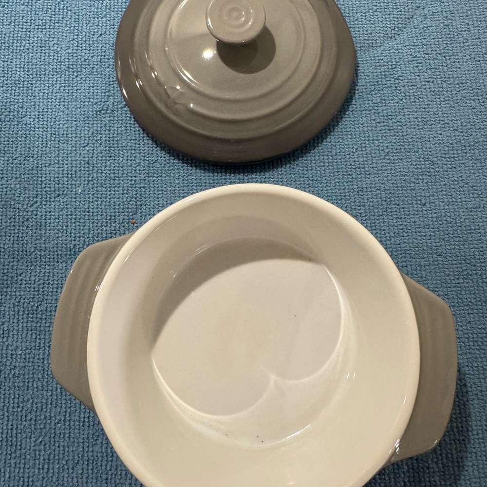 Gray and White Ceramic Casserole Dish with Lid